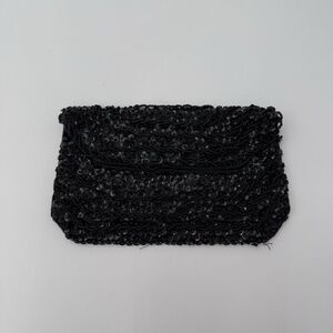 Vintage K. Gimbel Black Beaded Bag Pouch Evening Clutch Small Formal